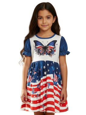 Patriotic Red White and Blue Butterfly Kids Dress
